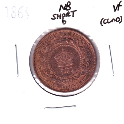 1864 Short 6 New Brunswick 1 Cent Very Fine (VF-20) Scratched, cleaned, or impaired