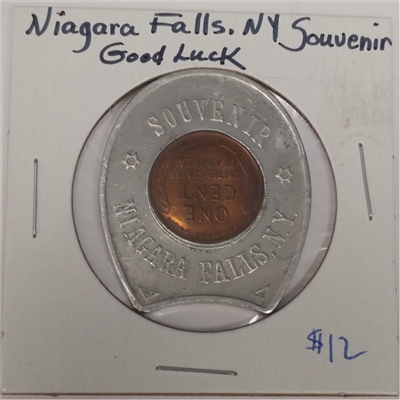 1949 Niagara Falls Horseshoe Good Luck Charm with Lincoln Head Penny