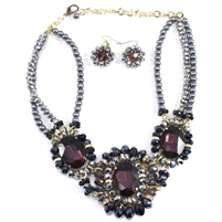 Lady's Garnet & Blue Coloured Necklace & Earring Set in Grey Box