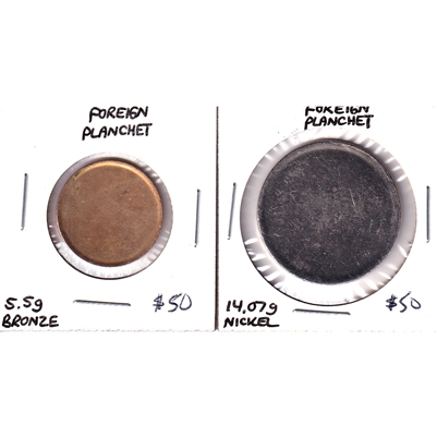 Pair of Blank Foreign Planchets - 5.5g Bronze, and 14.07g Nickel