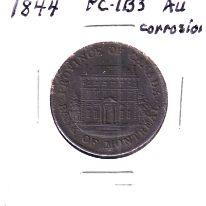 1844 Canada Bank of Montreal Half Penny Bank Token PC-1B3 BR-527 AU (AU-50) Corrosion