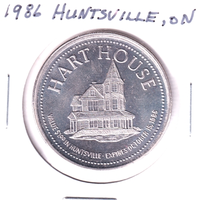 1986 Huntsville, Ontario, Trade Dollar Token: Hart House (Lightly Toned)