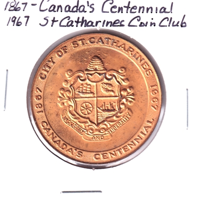1967 St. Catharines, Ontario, Canada&apos;s Centennial Medallion: Coin Club (Lightly Toned)