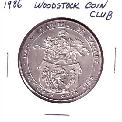 1986 Woodstock, Ontario, Coin Club Medallion: Dairy Capital of Canada & 1853 City Hall