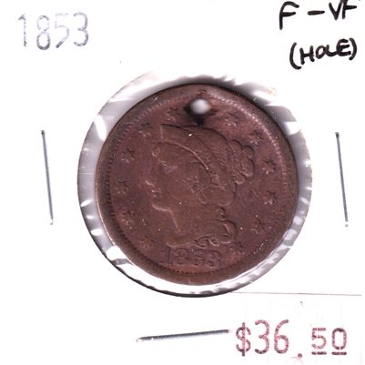1853 USA Penny, F-VF (Hole)