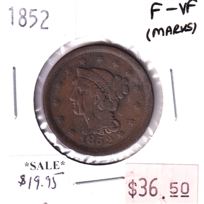 1852 USA 1-Cent, F-VF (Marks)