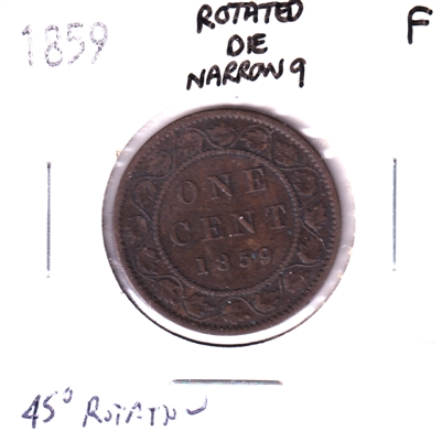 1859 Narrow 9 Canada Large 1-Cent Fine (F-12) - Rotated Die