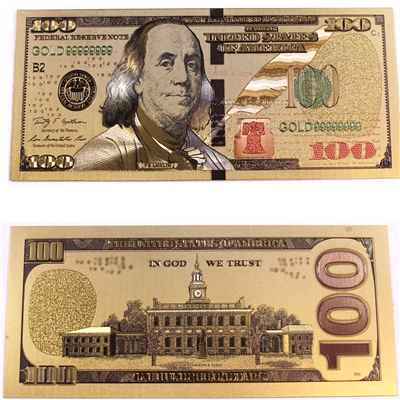 Gold Plated USA $100 Benjamin Franklin Commemorative Novelty Note