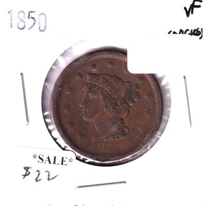 1850 USA One Cent, Very Fine (Nicks)