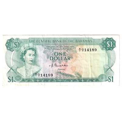 Bahamas Note, 1974 1 Dollar, Very Fine (VF-20) Tear, stain, or rust