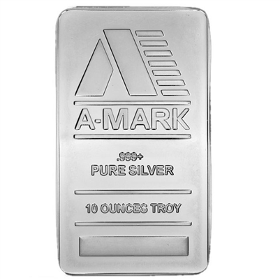 A-Mark 10oz. .999 Fine Silver Bar (No Tax) Lightly Toned/ Scratches