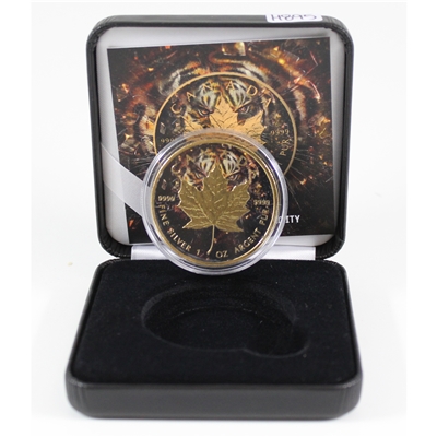 Canada $5 Tiger Colour Silver Maple Leaf with Gold Plating in Display (No Tax)
