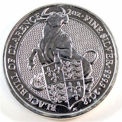 2018 GB 5 Pounds Queen's Beasts - Black Bull of Clarence 2oz Silver (No Tax) Toned