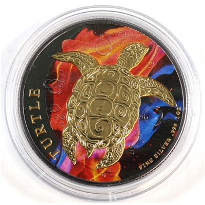 2015 Niue $2 Silver Colourful Lava Flowing with Gold Plated Turtle (No Tax)