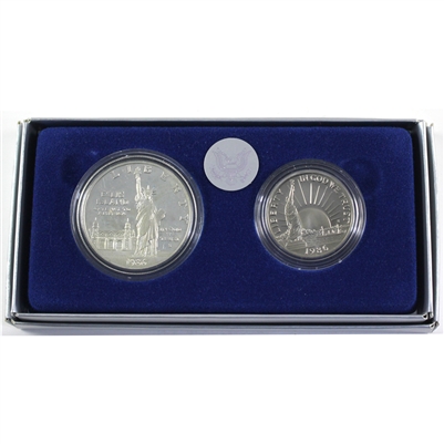 1986 S United States Liberty Coins Proof Half Dollar & Silver Dollar in Box (Impaired)