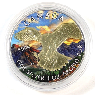 2014 Canada $5 Peregrine Falcon Gold Plated with Nature Scene Silver (No Tax) impaired