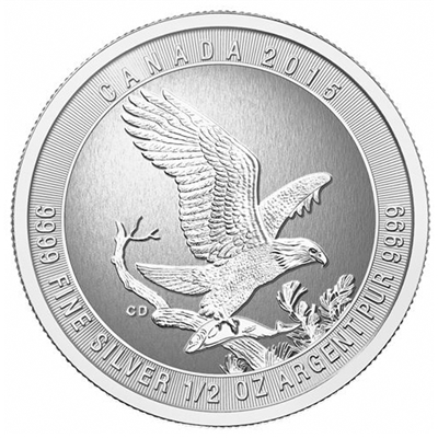 2015 Canada 1/2oz. Bald Eagle .9999 Fine Silver (TAX Exempt) Lightly toned