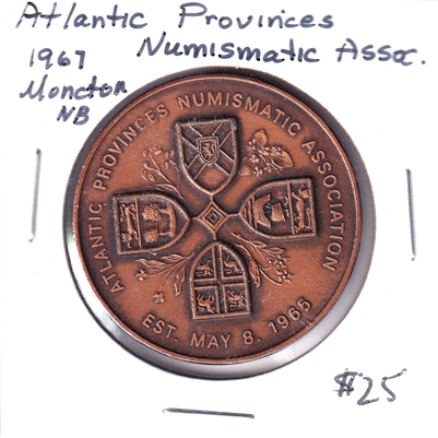 1967 Atlantic Provinces Numismatic Association Copper Medallion - Moncton NB