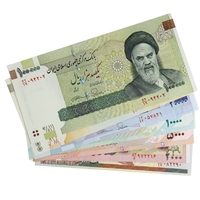 Lot of 7x Iran Notes, 1000 to 100,000 Rials, AU to UNC, 7Pcs