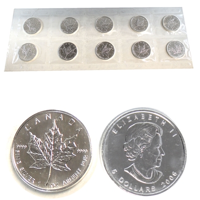 10x 2006 Canada $5 1oz. .9999 Silver Maple Leaf (Sealed in Mint Strip of 10) No Tax