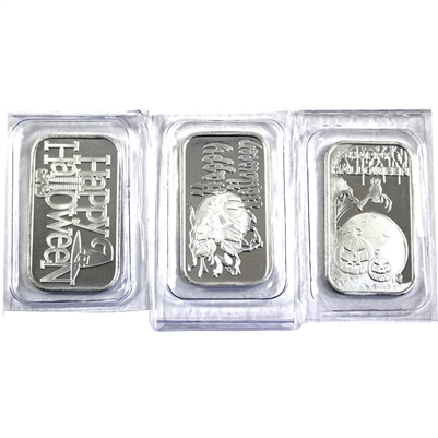 3 x Halloween 1oz. Silver Bars .999 Fine (all different). No Tax 3pcs.