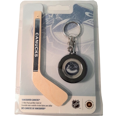 2009 Canada $1 Vancouver Canucks Mini Puck Keychain & Hockey Stick - Scuffed