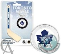 2009 Canada $1 Toronto Maple Leafs Mini Puck Keychain & Hockey Stick - Scuffed