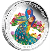 2015 Niue $2 Love is Precious - Peafowls 1oz. Silver Coin (TAX Exempt) Impaired