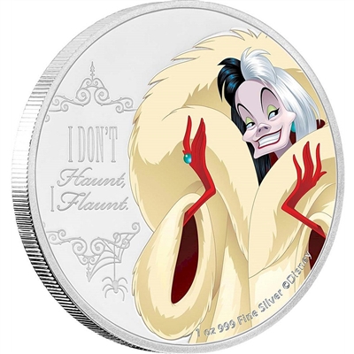 2018 Niue $2 Disney Villains - Cruella de Vil 1oz Silver (No Tax)