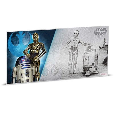 2018 Niue $1 Star Wars: A New Hope - R2D2 & C-3PO 5g Silver Coin Note (No Tax)