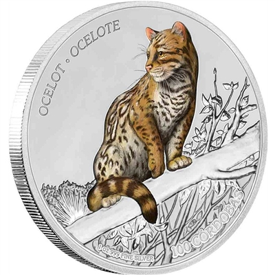 2018 Nicaragua C$100 Wildlife - Ocelot 1oz. Silver (No Tax)