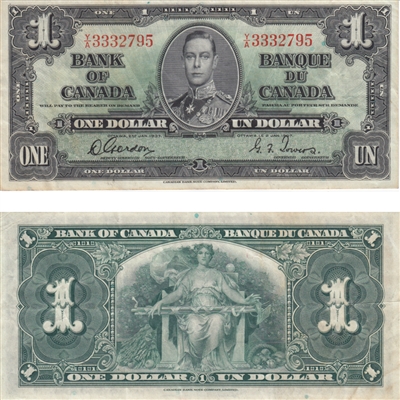 BC-21c 1937 Canada $1 Gordon-Towers, Y/A, VF