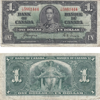 BC-21d 1937 Canada $1 Coyne-Towers, T/N, VF