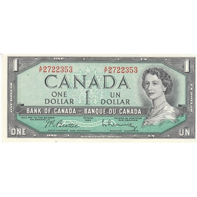 BC-37b-i 1954 Canada $1 Beattie-Rasminsky, A/F, AU-UNC