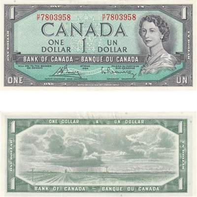 BC-37c 1954 Canada $1 Bouey-Rasminsky, H/F, EF-AU