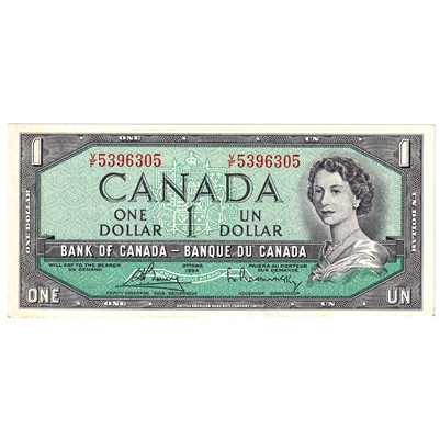 BC-37c 1954 Canada $1 Bouey-Rasminsky, V/F, AU