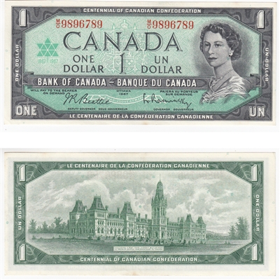 BC-45b 1967 Canada $1 Beattie-Rasminsky, M/O, AU