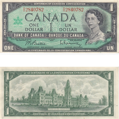 BC-45b 1967 Canada $1 Beattie-Rasminsky, R/O, EF