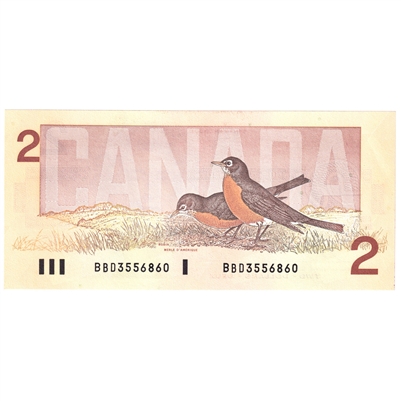 BC-55b 1986 Canada $2 Thiessen-Crow, BBD, AU-UNC