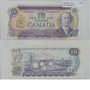 BC-49a 1971 Canada $10 Beattie-Rasminsky, DA, UNC