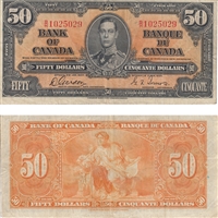 BC-26b 1937 Canada $50 Gordon-Towers, B/H, VF