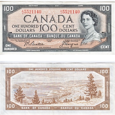 BC-43a 1954 Canada $100 Beattie-Coyne, A/J, VF-EF
