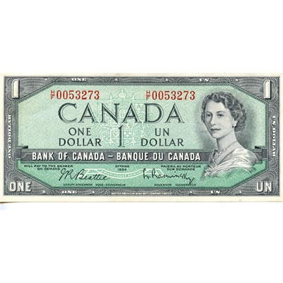 BC-37b-i 1954 Canada $1 Beattie-Rasminsky, H/F, AU-UNC