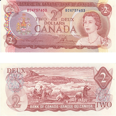 BC-47a 1974 Canada $2 Lawson-Bouey, BC Original Tint, UNC