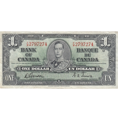 BC-21c 1937 Canada $1 Gordon-Towers, F/M, VF