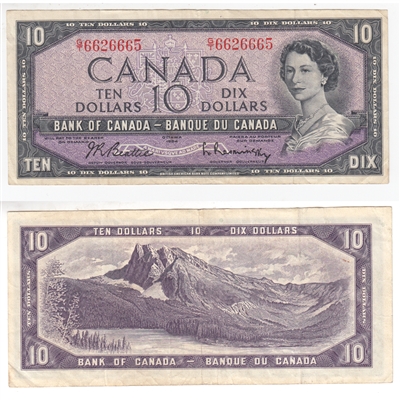 BC-40b 1954 Canada $10 Beattie-Rasminsky, G/T, VF