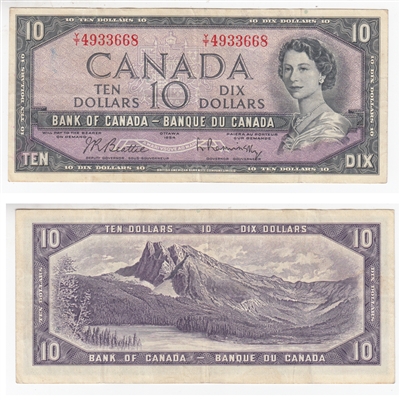 BC-40b 1954 Canada $10 Beattie-Rasminsky, Y/T, VF