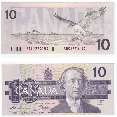 BC-57a 1989 Canada $10 Thiessen-Crow, ADG, AU-UNC