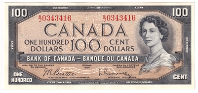 BC-43b 1954 Canada $100 Beattie-Rasminsky, B/J, AU-UNC
