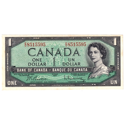 BC-37b 1954 Canada $1 Beattie-Rasminsky, E/O, AU-UNC